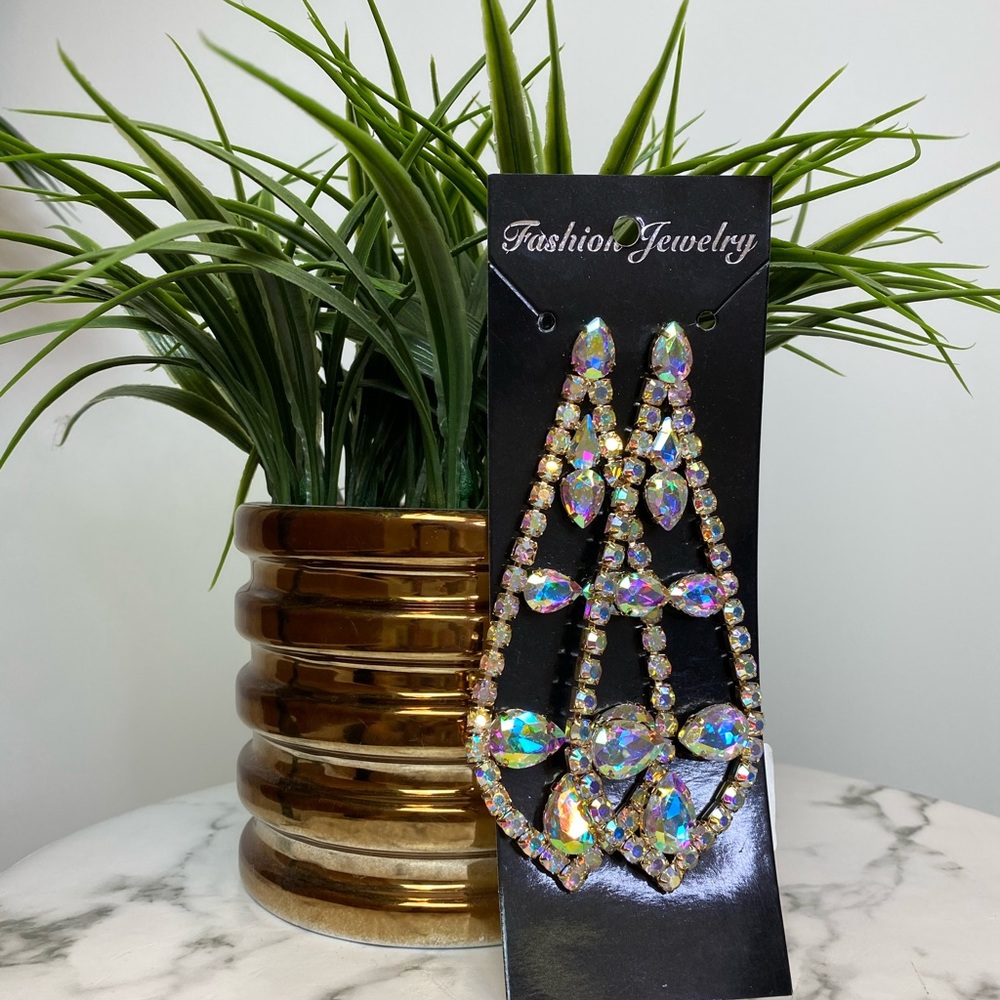 ‼️ Large Iridescent Diamond Drop Earrings